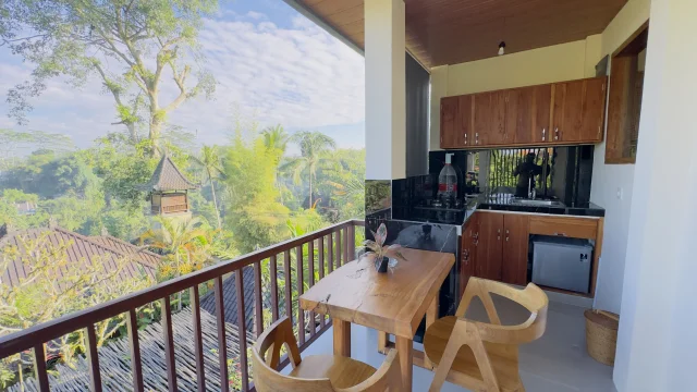 Balcony seating area at Jambangan Bali Villa Ubud