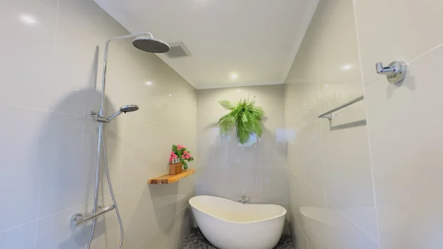 Spacious bathroom vanity at Jambangan Bali Villa Ubud