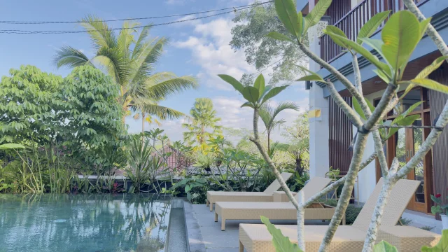 Pool deck area at Jambangan Bali Villa Ubud