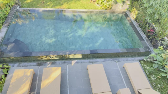 Swimming pool with forest backdrop at Jambangan Bali Villa Ubud
